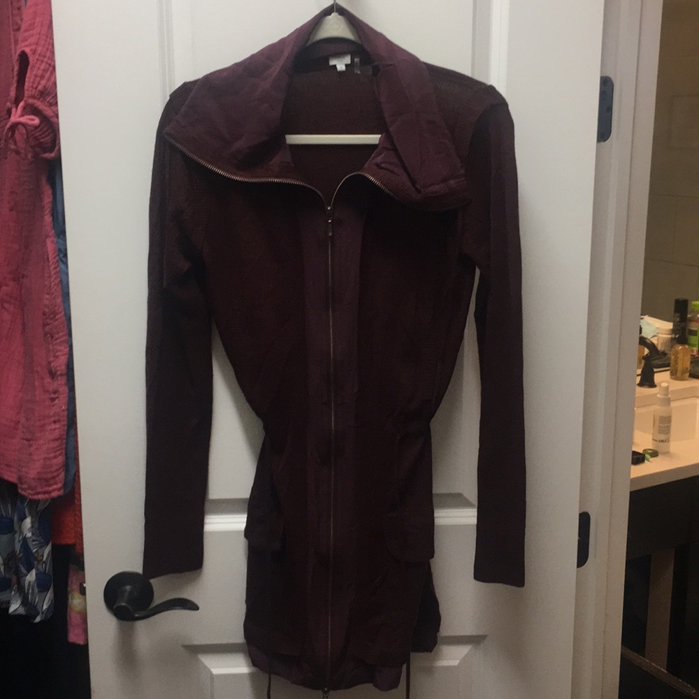 Burgundy merino knit sweater.